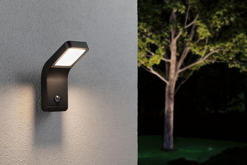 Paulmann 94745 LED Außenwandleuchte Kulma modern Bewegungsmelder seewasserresistent Spritzwasser geschützt 90x174mm warmweiß 7,5W Anthrazit Aluminium