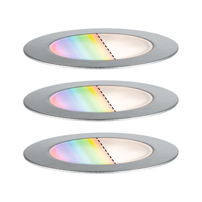 Paulmann 94752 Plug & Shine LED Bodeneinbauleuchte Smart Home Zigbee Floor RGBW 3er-Set IP67 RGBW 3x2W 21VA Edelstahl