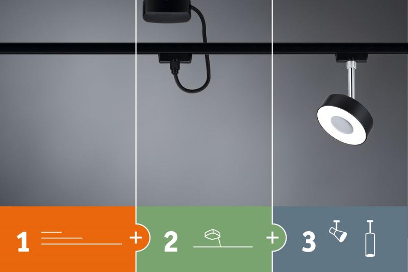 Paulmann 96920 URail LED Panel 1x7W Schwarz matt/Chrom 230V Alu/Kunststoff 2700K non-dim