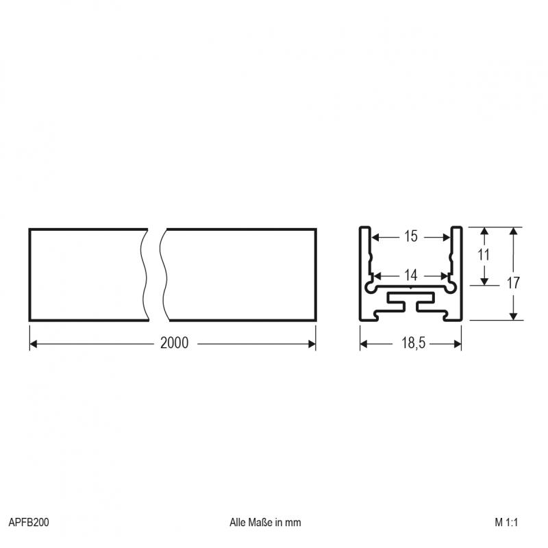 EVN Aluminium U-Profil (flach) für LED-Strips APFB200