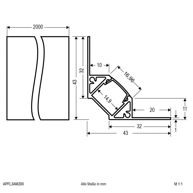 EVN Fliesenprofil inkl. Abdeckung für LED-Stripes APFL3AM200