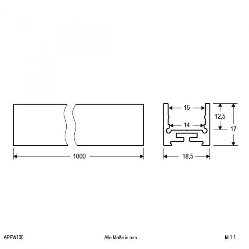 EVN Aluminium U-Profil (flach) für LED-Strips APFW100