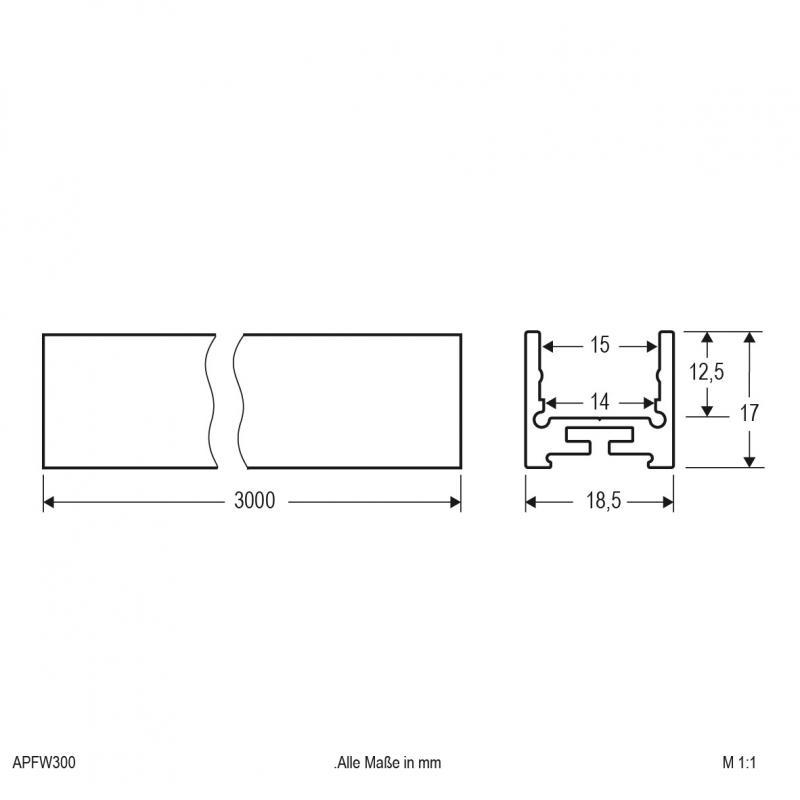 EVN Aluminium U-Profil (flach) für LED-Strips APFW300
