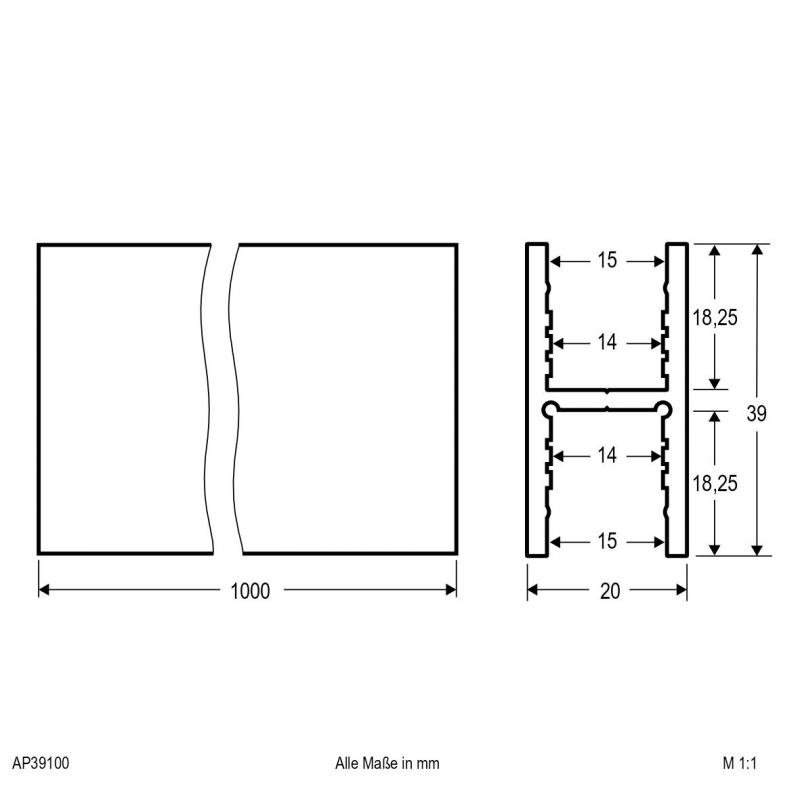 EVN Aluminium H-Profil (doppel U) für LED-Strips APH39100