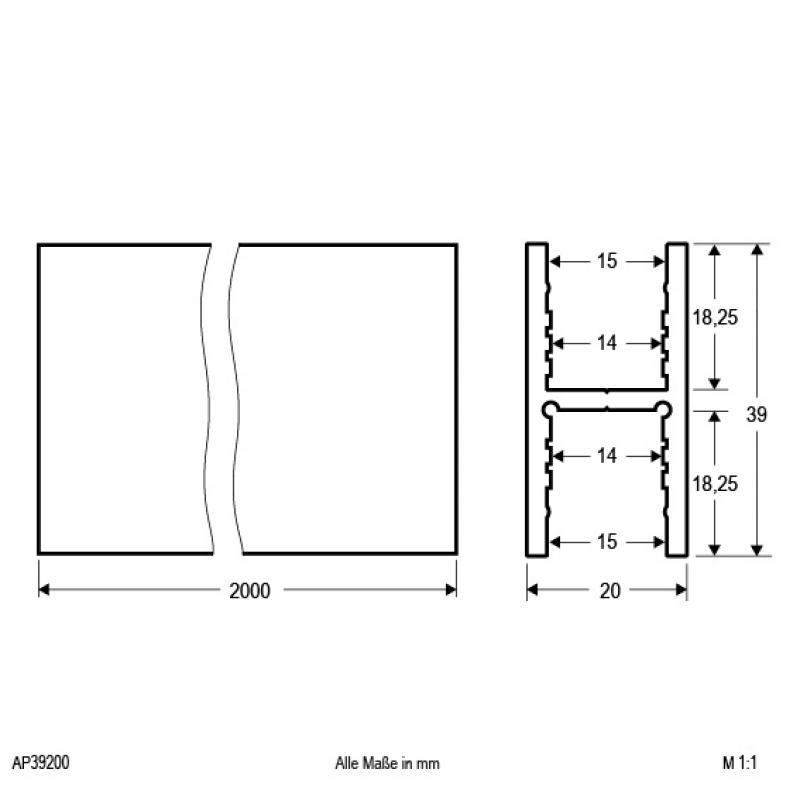 EVN Aluminium H-Profil (doppel U) für LED-Strips APH39200