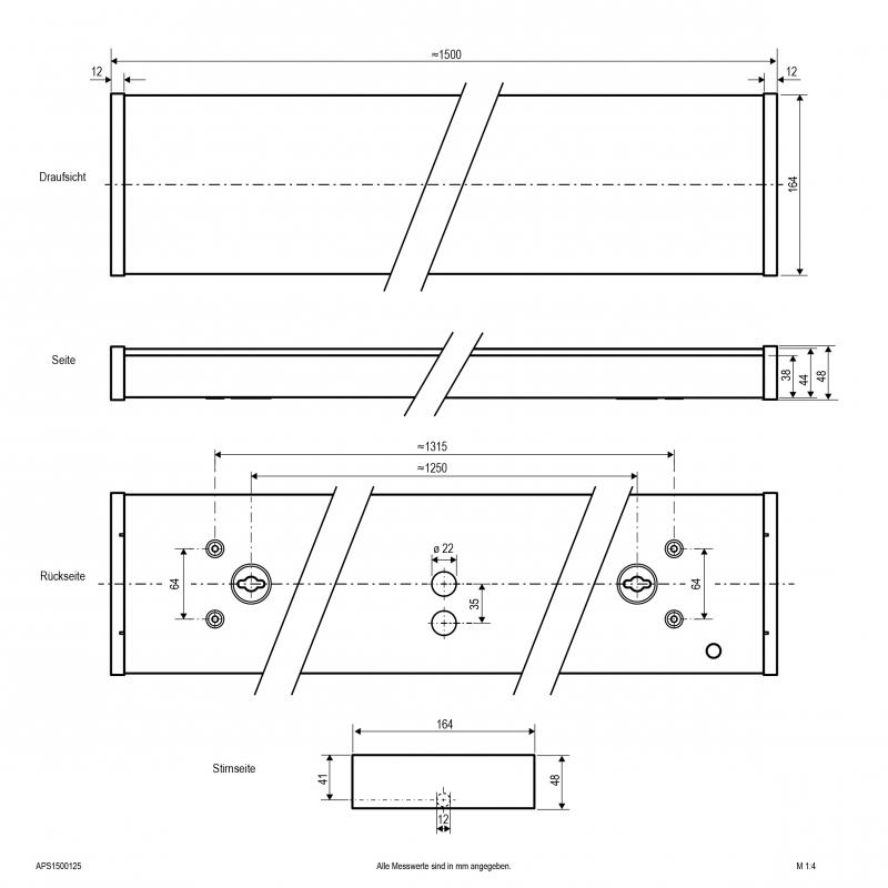 EVN APS1500125 LED Deckenanbaupanel rechteckig 1500x164 mm 21–37W 3000/4000K IP40