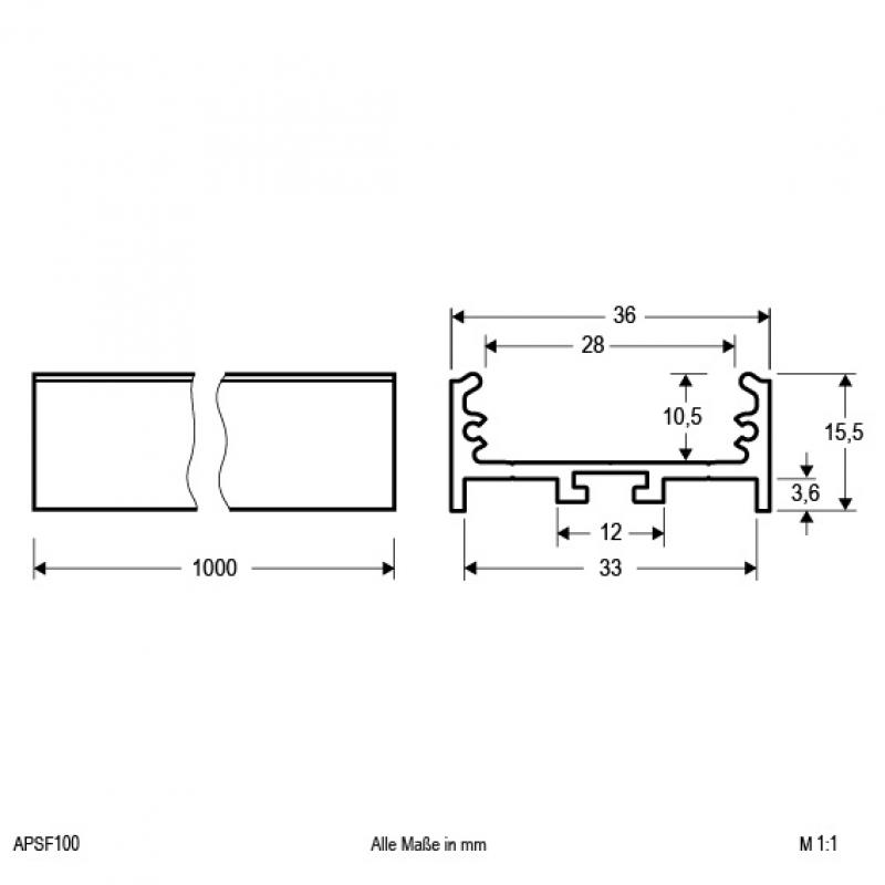 EVN Aluminium U-Profil (flach, extrabreit) für LED-Strips APSF100
