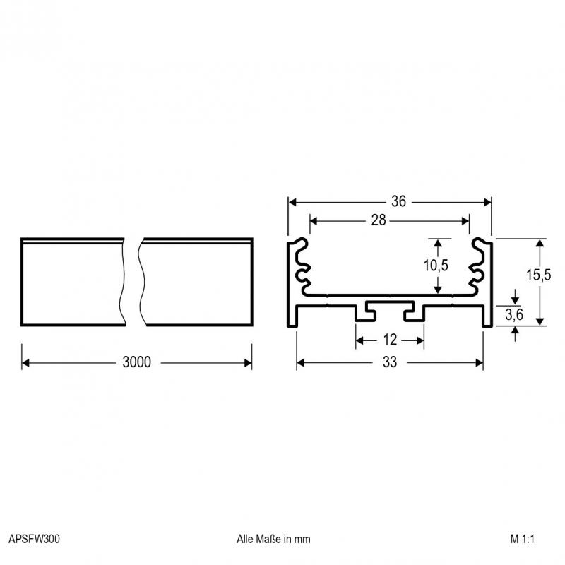 EVN Aluminium U-Profil (flach, extrabreit) für LED-Strips APSFW300
