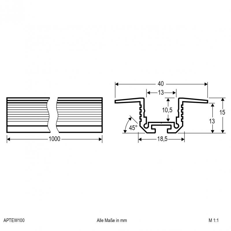 EVN Aluminium T-/Eck-Profil für LED-Strips APTEW100