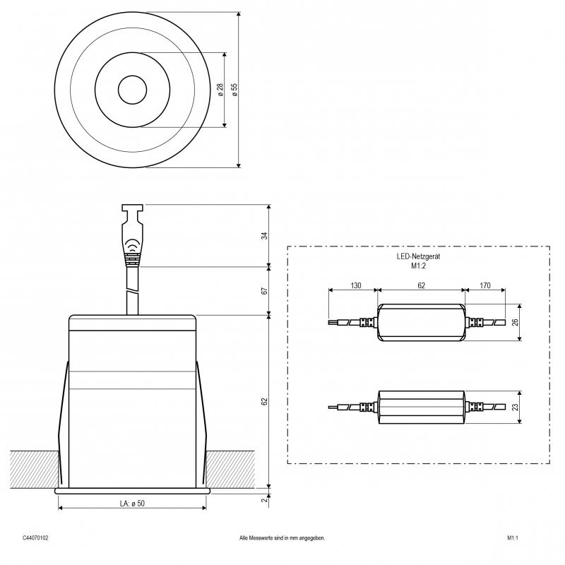 EVN LED Downlight mit Netzteil, dimmbar, IP44 C44070102