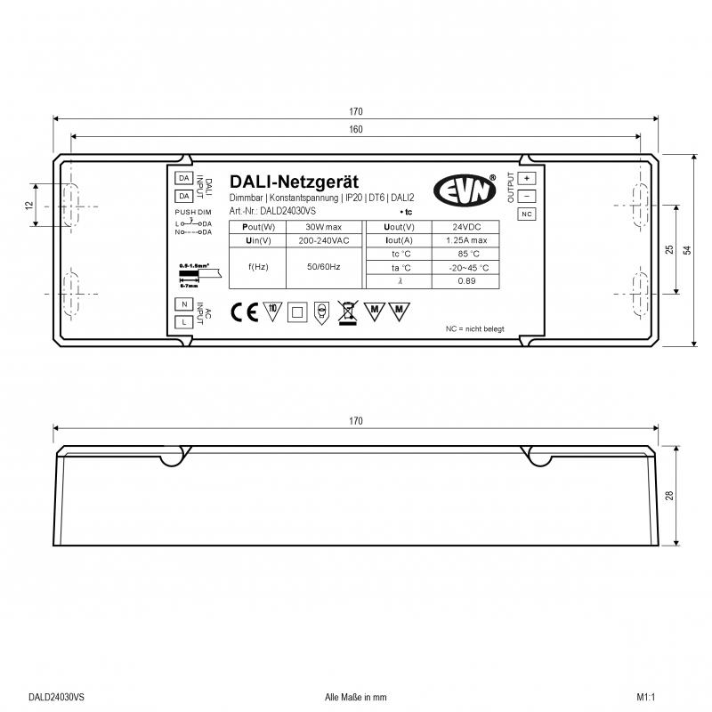 EVN DALI Dimmer-Empfänger inkl. Netzgerät DALD24030VS