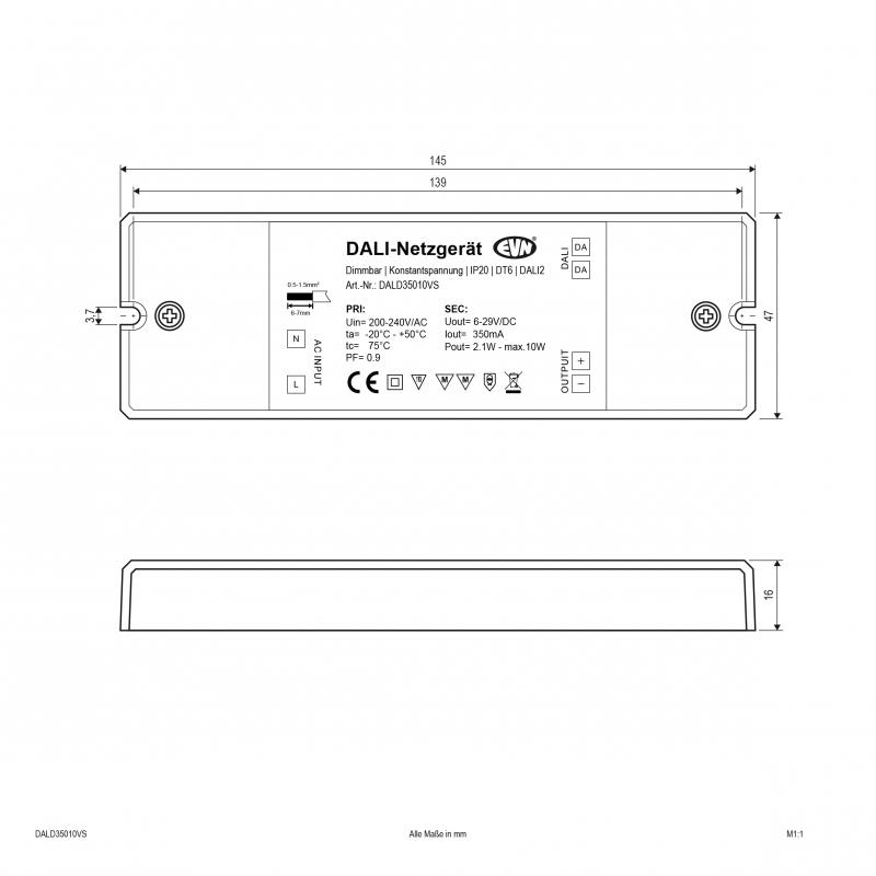 EVN DALI Dimmer-Empfänger inkl. Netzgerät DALD35010VS