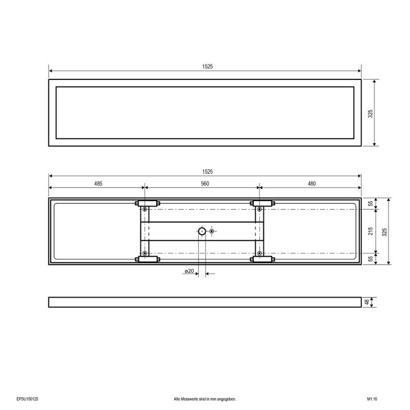 EVN EPSU150125 LED Deckenanbaupanel rechteckig 1525x325 mm 25–42W 3000/4000K IP40