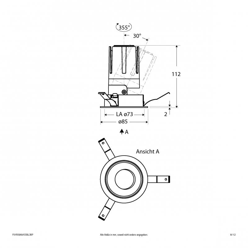EVN F01R09AM1330L38P COB-LED Deckeneinbauleuchte 13W 3000K CRI92 weiß dimmbar 38° schwenkbar Einbaudurchmesser 73 mm