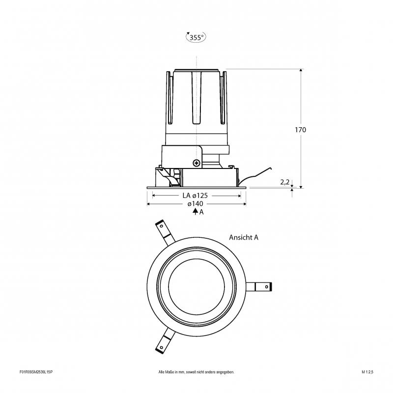 EVN F01R09SM2530L15P COB-LED Deckeneinbauleuchte 25W 3000K Warmweiß 2917lm CRI92 Phasen dimmbar Einbaudurchmesser 125mm