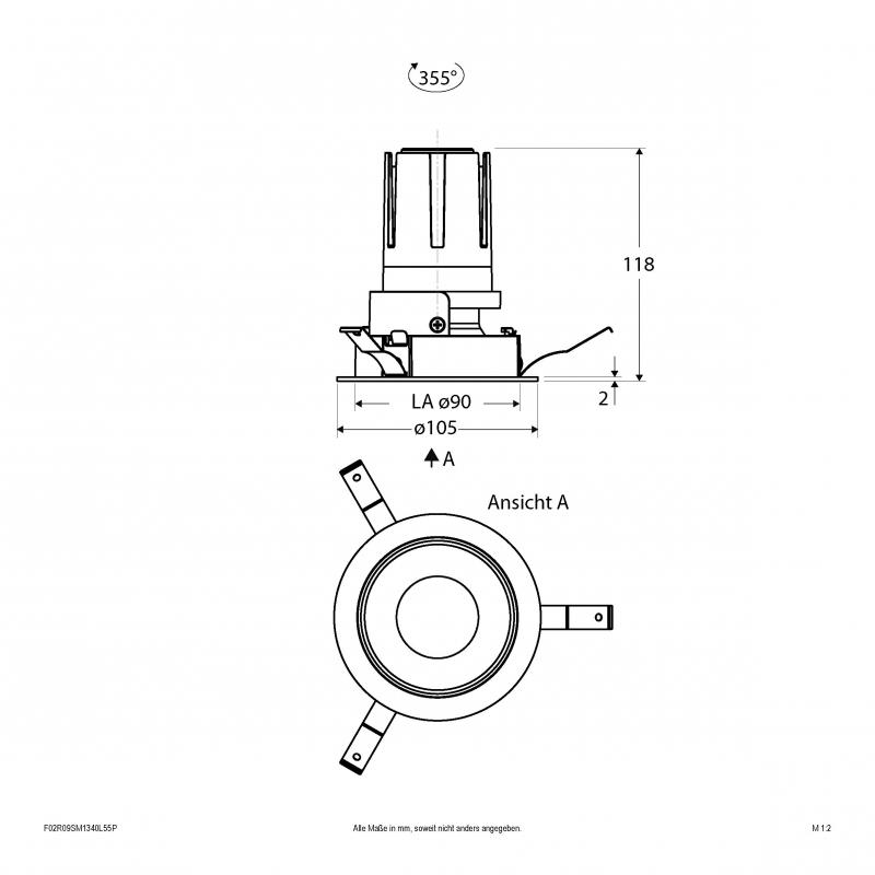 EVN F02R09SM1340L55P COB-LED Deckeneinbauleuchte 13W 4000K Neutralweiß 1593lm dimmbar 55° Einbaudurchmesser 90mm