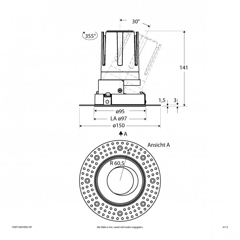 EVN F02R11AM1830L15P COB-LED Deckeneinbauleuchte 18W 3000K 2100lm Phasen dimmbar 15° Einbaudurchmesser 97 mm
