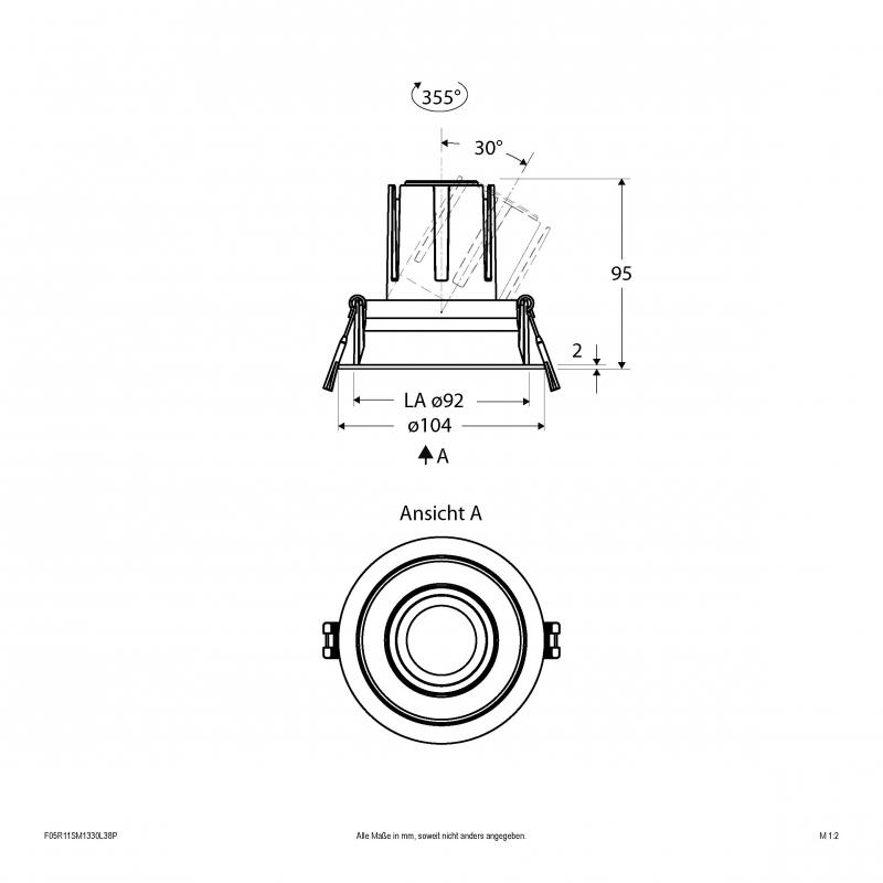 EVN F05R11SM1330L38P COB-LED Deckeneinbauleuchte 13W 3000K 1625lm CRI90 38° dimmbar Einbaudurchmesser 92mm