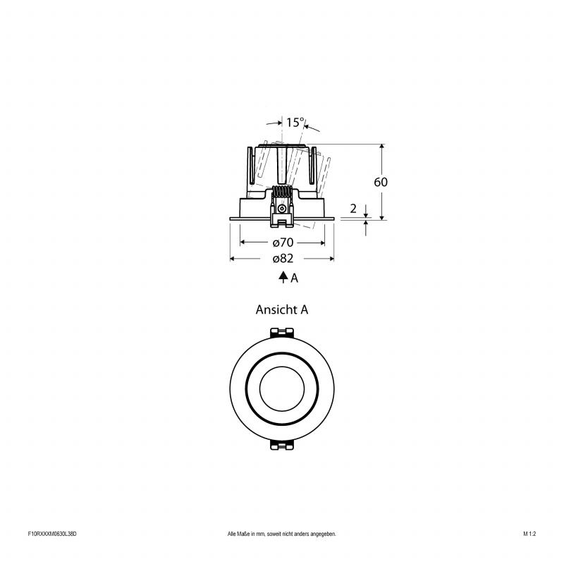 EVN F10RXXXM0630L38D COB-LED Deckeneinbauleuchte 6W 3000K Warmweiß 770lm 38° DALI dimmbar Einbaudurchmesser 70mm