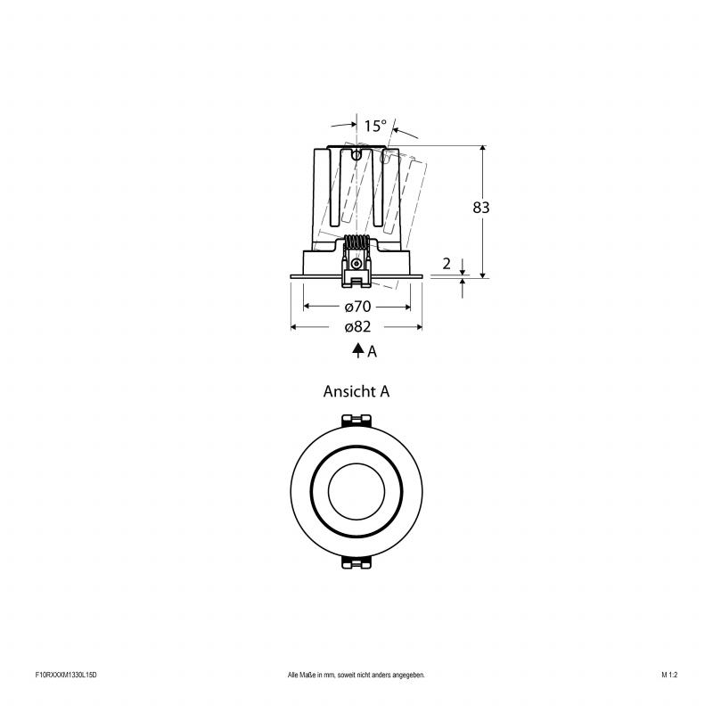 F10RXXXM1330L15D COB-LED Deckeneinbauleuchte 13 W 3000 K Warmweiß 1668 lm DALI dimmbar 15° schwenkbar Einbaudurchmesser 70 mm