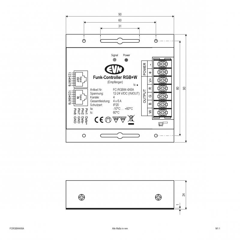 EVN LED RGBW-Funk-Empfänger FCRGBW4X6A