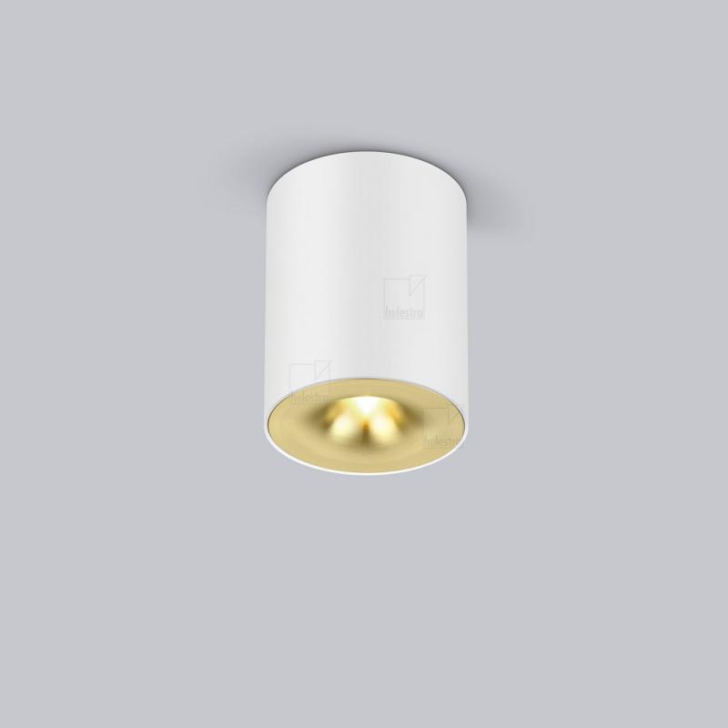 Helestra Runder LED Deckenstrahler NIO dimmbar in mattweiß Blende mattgold