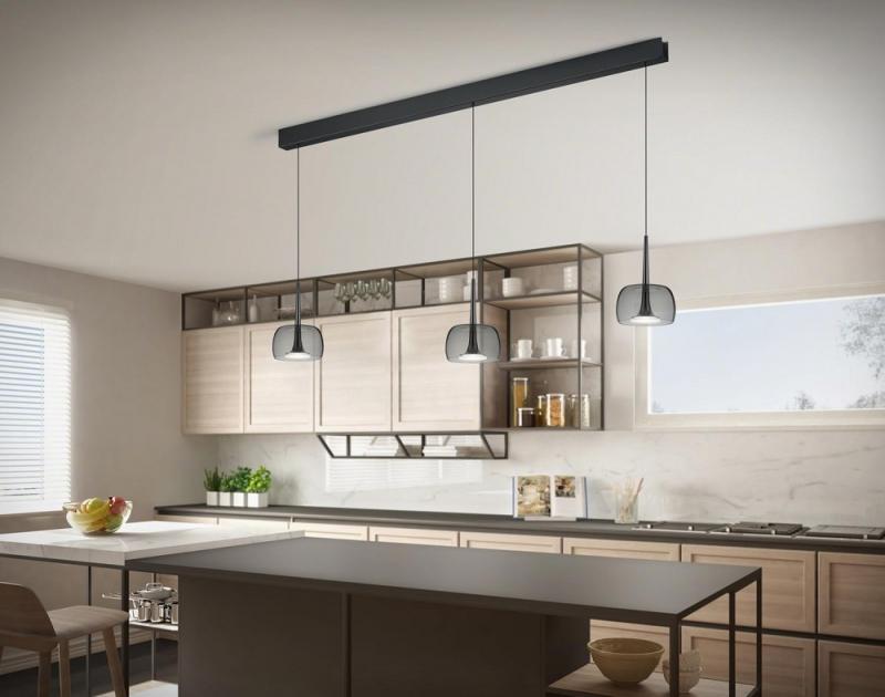 3-flammige Helestra FLUTE LED Pendelleuchte in schwarzchrom mit blendfreier Satinierung aus Acrylglas