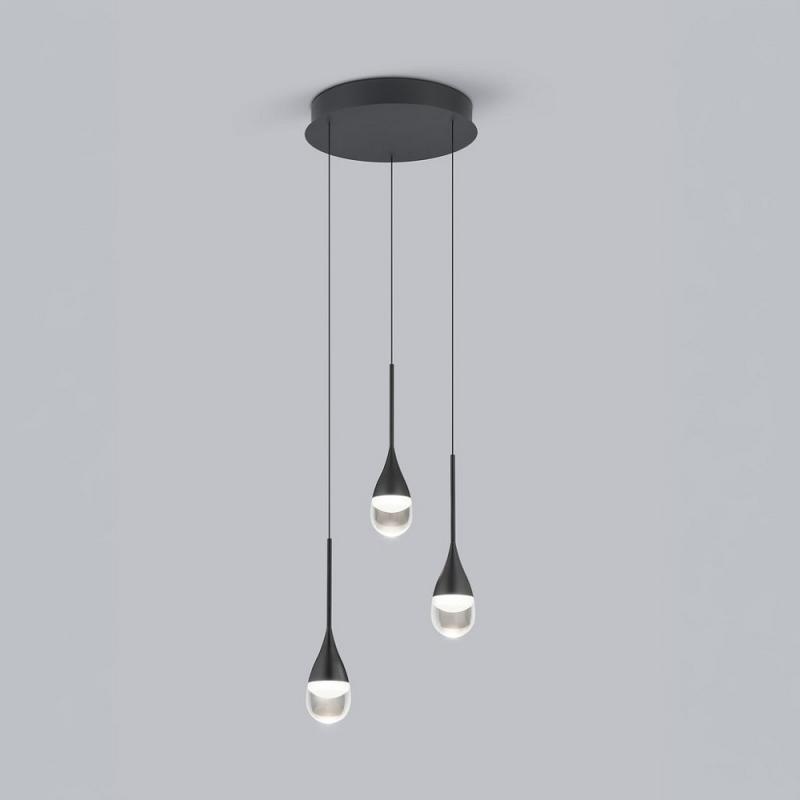 Helestra DEEP LED Pendelleuchte 3-flammig höhenverstellbar mit Lift Schwarz matt – Design-Pendelleuchte mit warmweißem LED-Licht