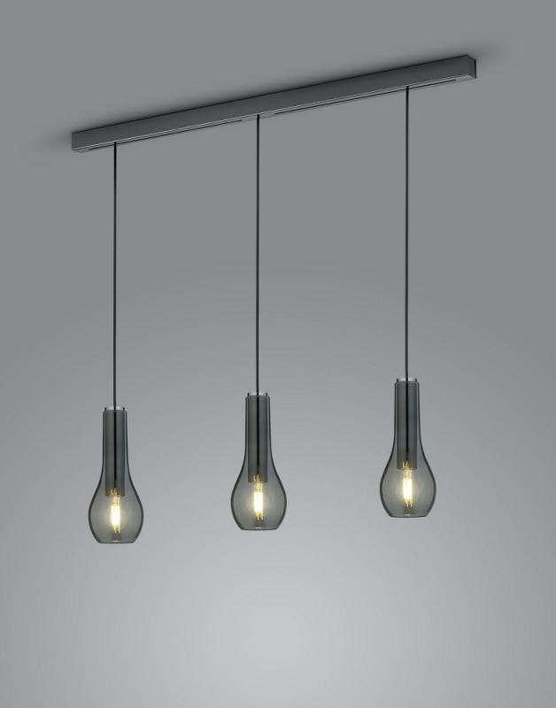 HELESTRA GARA Pendelleuchte E27 3-flammig max. 180 W dimmbar Schwarzchrom Grau