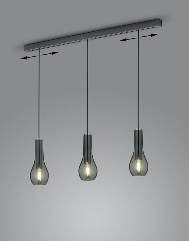 HELESTRA GARA Pendelleuchte E27 3-flammig max. 180 W dimmbar Schwarzchrom Grau