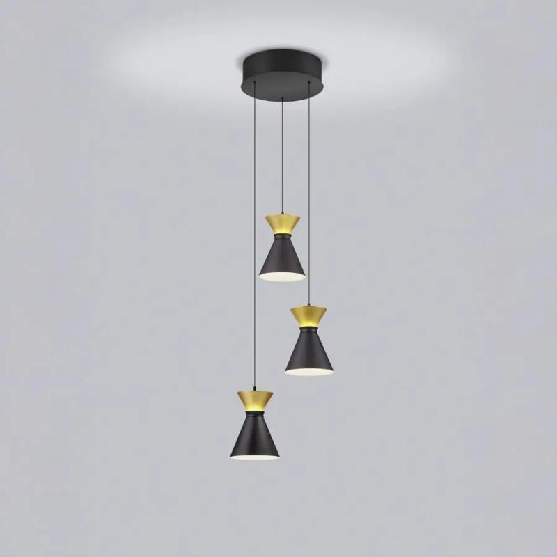 3-flammige Helestra LUK LED Pendelleuchte in schwarz-gold dimmbar