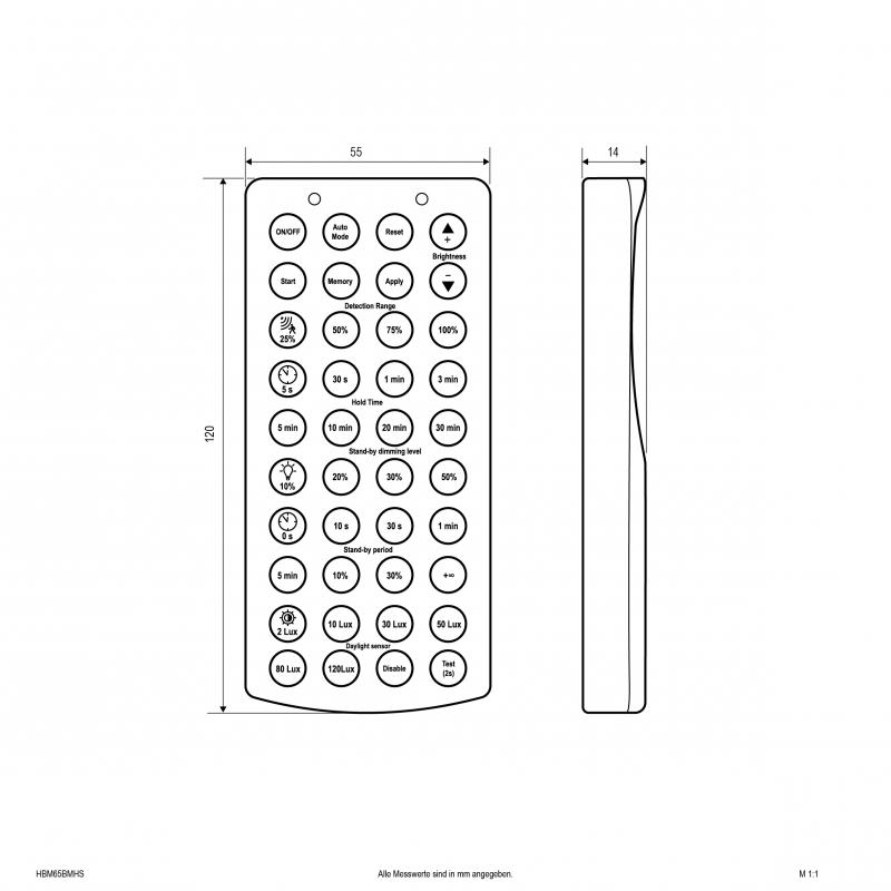 EVN Handsender für die Sensoren HBM65BM und HBL65BM. HBM65BMHS