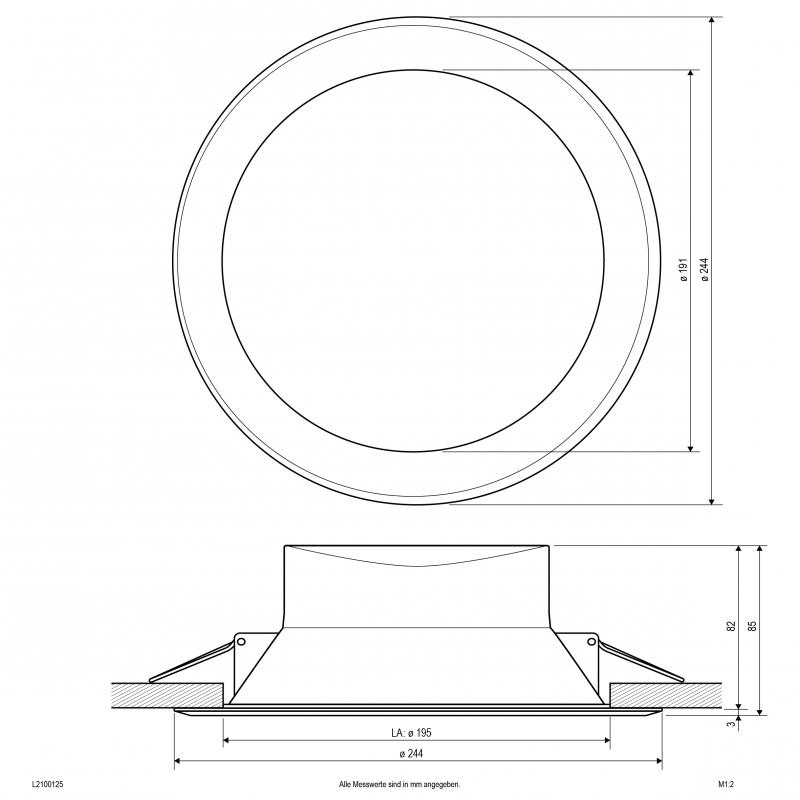 EVN L2100125 LED Einbaupanel 25W 2673lm 3000K/4000K/6000K IP44 rund weiß Ø244mm Einbaudurchmesser 195mm