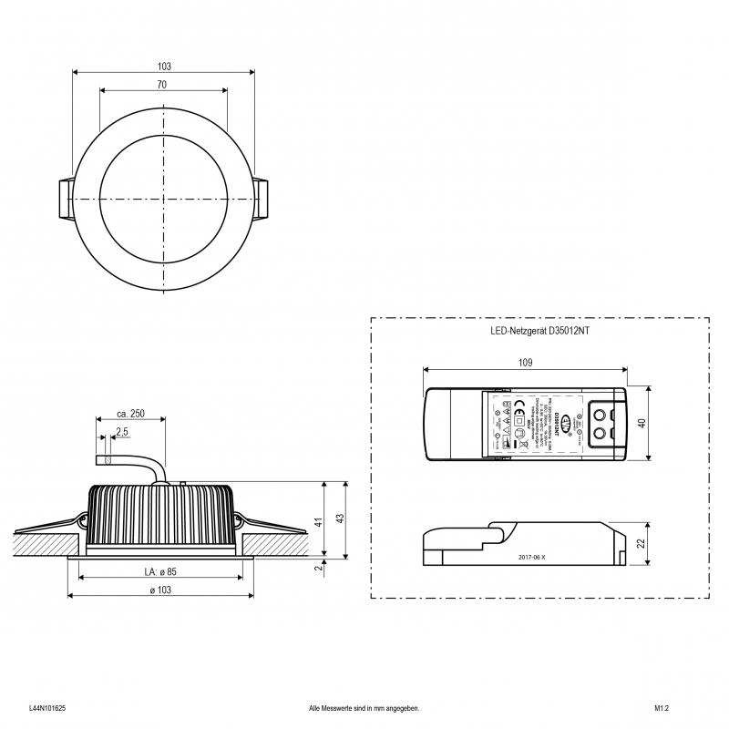 EVN L44N101625 LED Deckeneinbauleuchte anthrazit Ø103 mm Einbaudurchmesser 85 mm