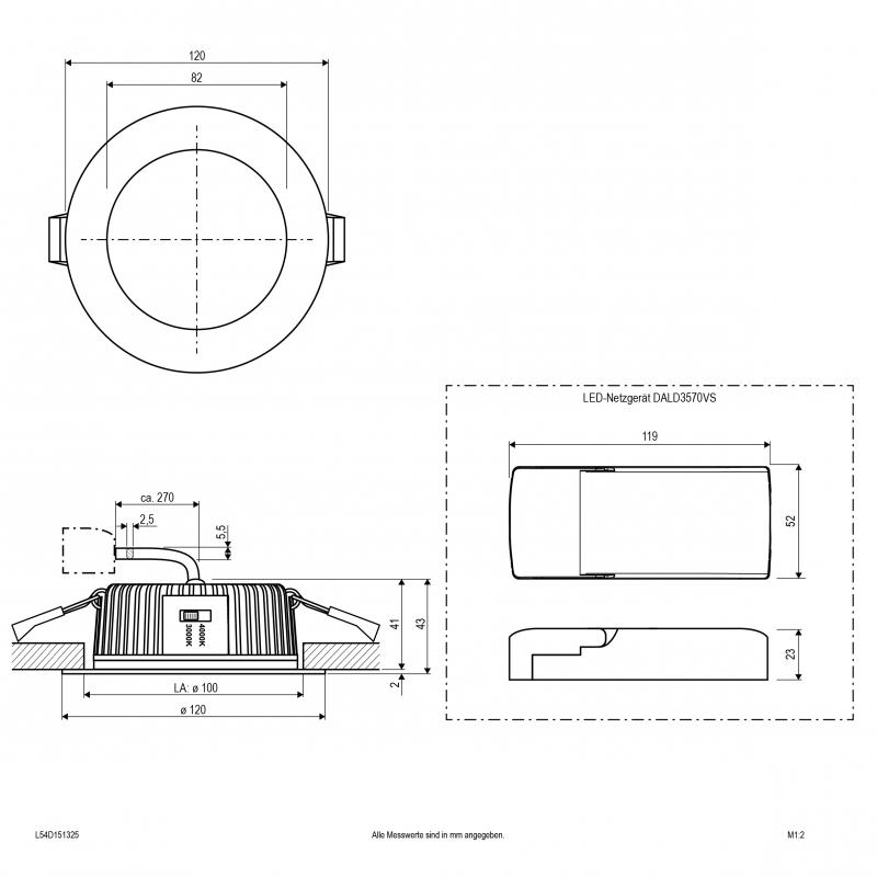 LED Deckeneinbauleuchte 11-15W 3000K/4000K DALI-2 IP54 Chrom Ø120mm Einbaudurchmesser 100mm