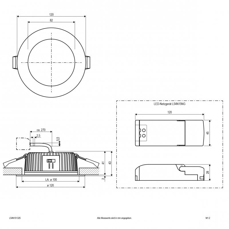 LED Deckeneinbauleuchte 15W 3000K/4000K IP54 Chrom-satiniert Ø120mm Einbaudurchmesser 100mm