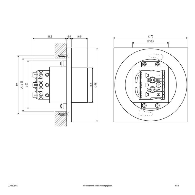 EVN LED Wandeinbauleuchte weiß IP44 1.8W 3000K EinbauØ55 warmweißes Licht