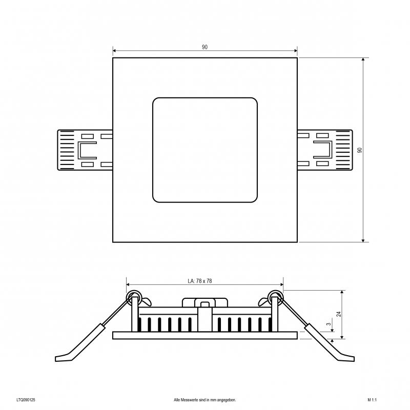 EVN LED Einbaupanel LTQ090125 5W 470lm 3000K/4000K weiß quadratisch IP54 Einbaudurchmesser 78 mm