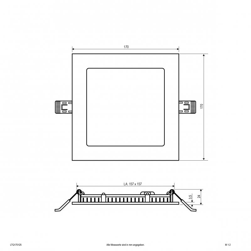 EVN LTQ170125 LED Einbaupanel 12 W 3000K/4000K 1128 lm IP54 weiß quadratisch Einbaumaß 156 x 156 mm