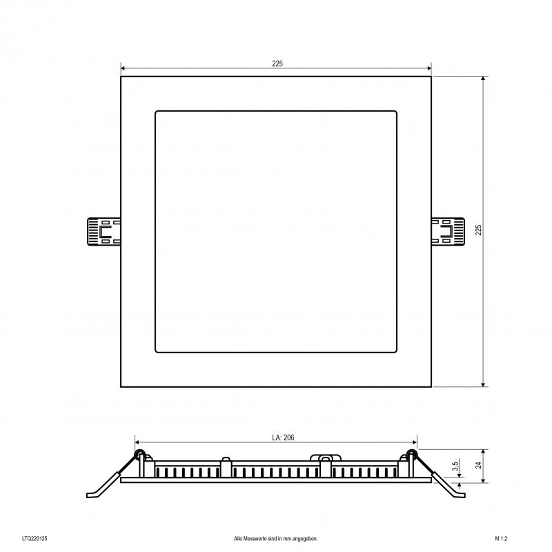 EVN LTQ220125 LED Einbaupanel 18 W 3000K/4000K 1692 lm IP54 weiß quadratisch Einbaumaß 206 x 206 mm