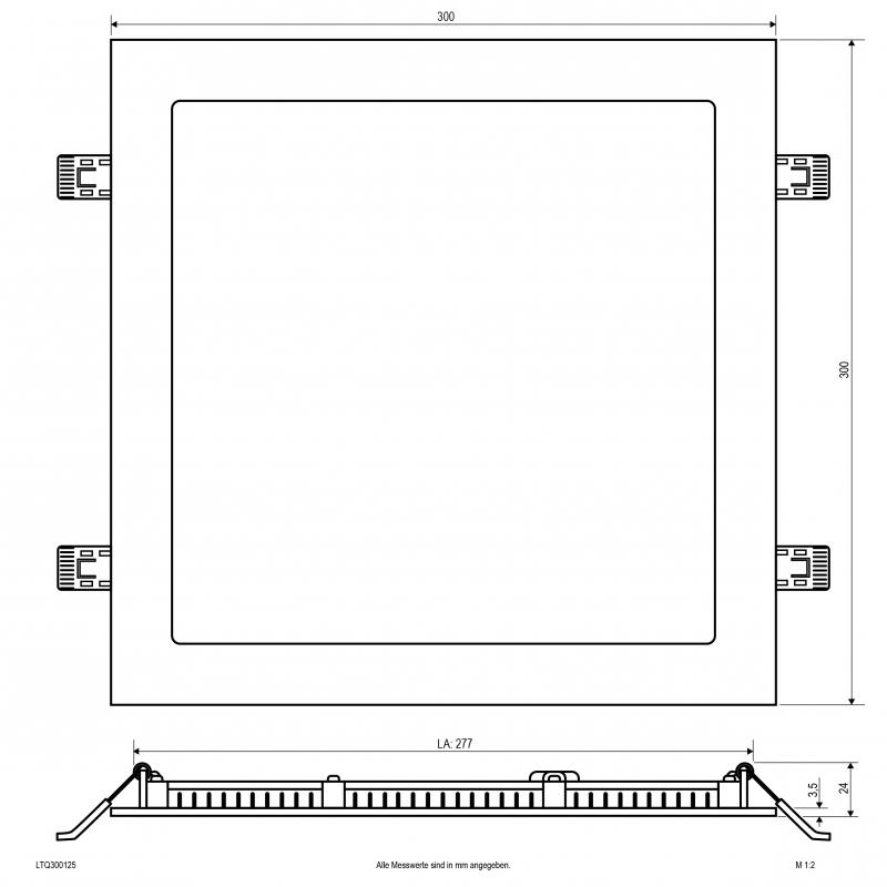 EVN LTQ300125 LED Einbaupanel 25 W 3000K/4000K 2350 lm IP54 weiß quadratisch Einbaudurchmesser 277 x 277 mm