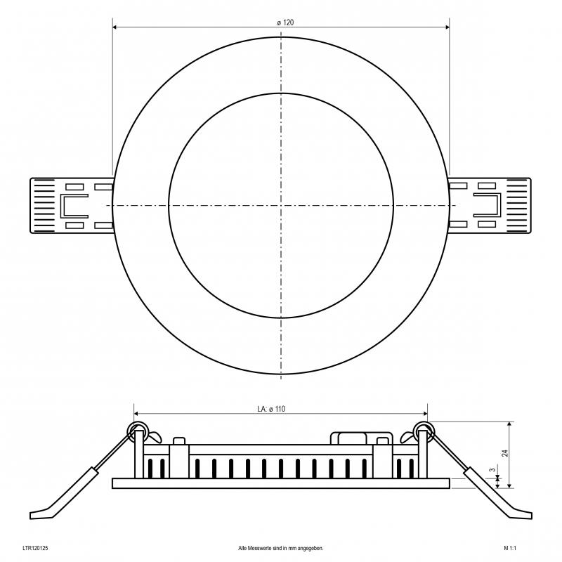 EVN LTR120125 LED Einbaupanel 7W 3000K 4000K 658lm weiß dimmbar IP54 Einbaudurchmesser 110mm