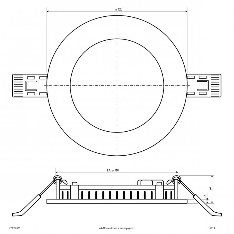 EVN LTR120925 LED Einbaupanel 7W 658lm 3000K/4000K IP54 rund schwarz Ø120mm Einbaudurchmesser 110mm