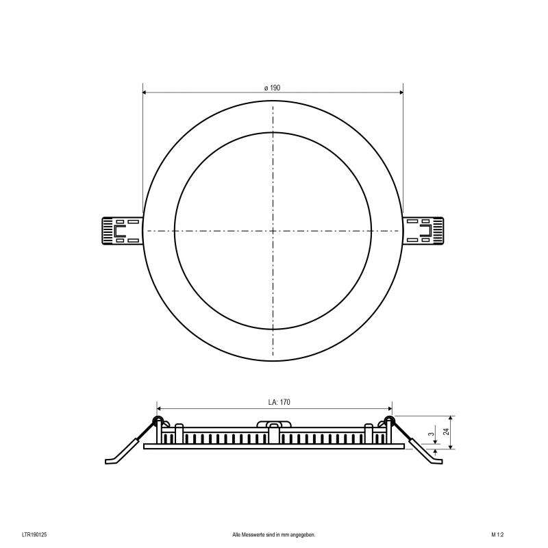 LED Einbaupanel rund 15W 3000K/4000K weiß IP54 190mm Einbaudurchmesser 170mm