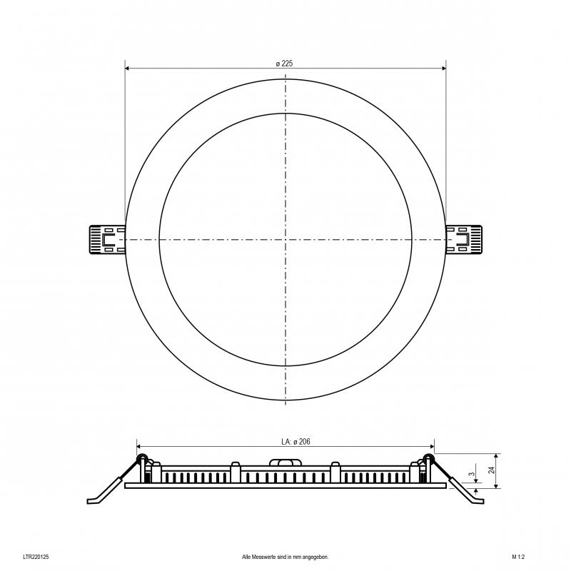 LED Einbaupanel rund 18W 3000K/4000K weiß IP54 225mm Einbaudurchmesser 206mm