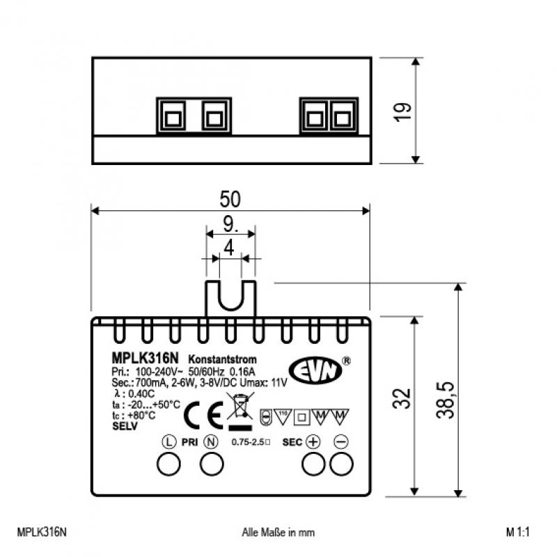 EVN 700mA LED-Netzgerät MPLK316N