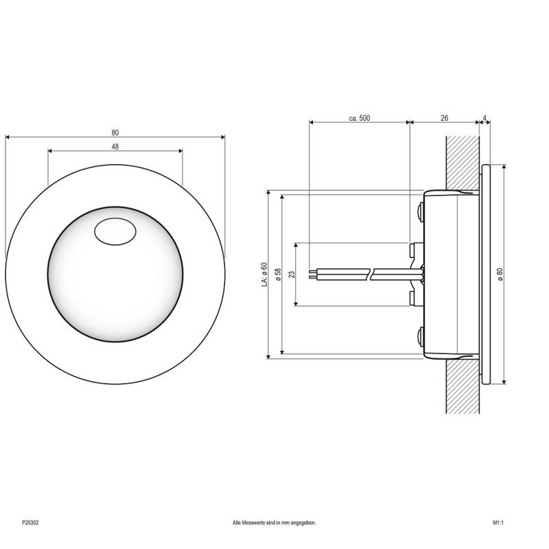 EVN LED Wand Einbaustrahler warmweißes Licht feuchtraumgeeignet in weiß IP54 2W 3000K EinbauØ60
