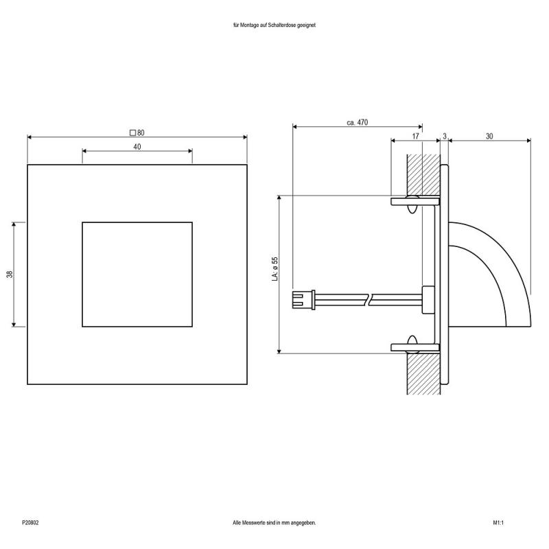 EVN LED Wandeinbauleuchte warmweißes Licht Alu IP20 1W 3000K EinbauØ55