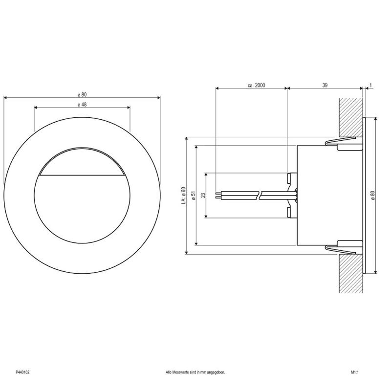 EVN-LED Wandd Einbaustrahler warmweißes Licht feuchtraumgeeignet IP44 1W 3000K EinbauØ60