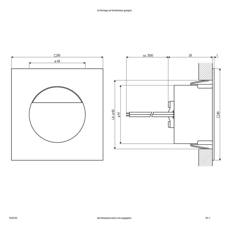 EVN LED Wandeinbau Einbaustrahler warmweißes Licht feuchtraumgeeignet IP44 1W 3000K EinbauØ60